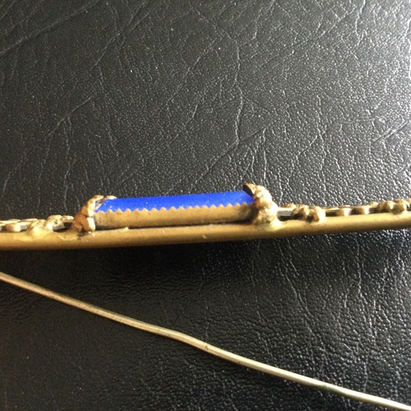 Gorgeous Antique Brooch Pin C Clasp Blue Stone Filagree Jewellry - Picture 3 of 10